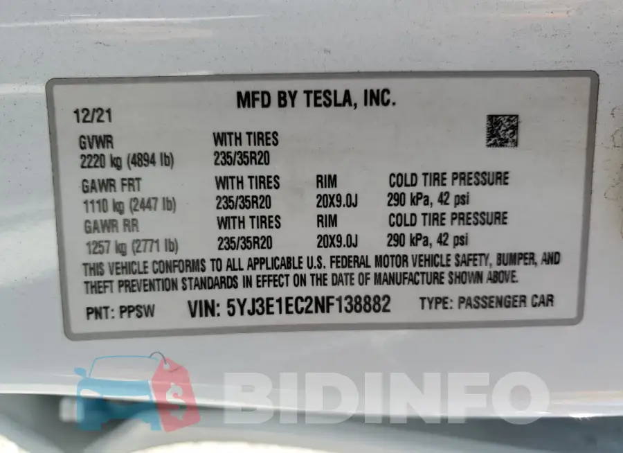 5YJ3E1EC2NF138882 Photo# 13