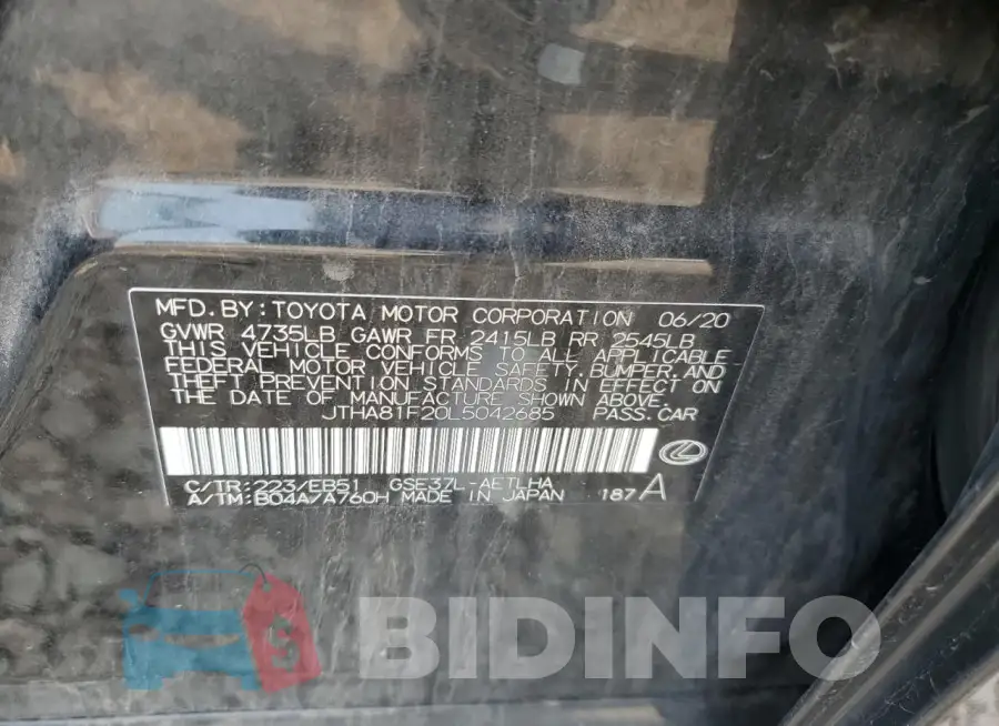 JTHA81F20L5042685 Photo# 12