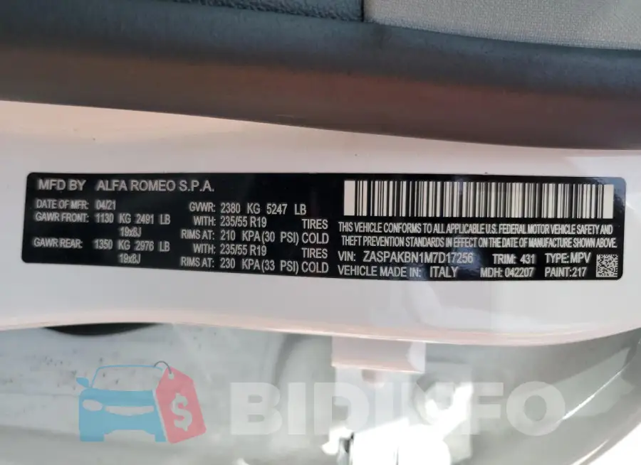 ZASPAKBN1M7D17256 Photo# 13