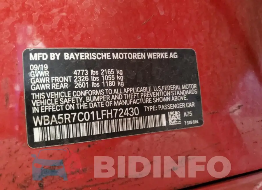 WBA5R7C01LFH72430 Photo# 12