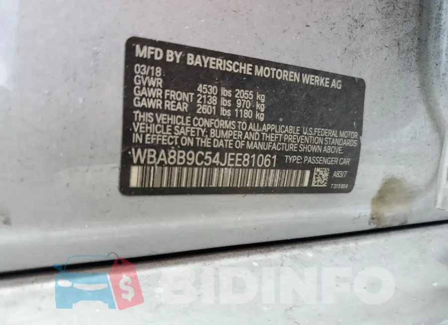 WBA8B9C54JEE81061 Photo# 12