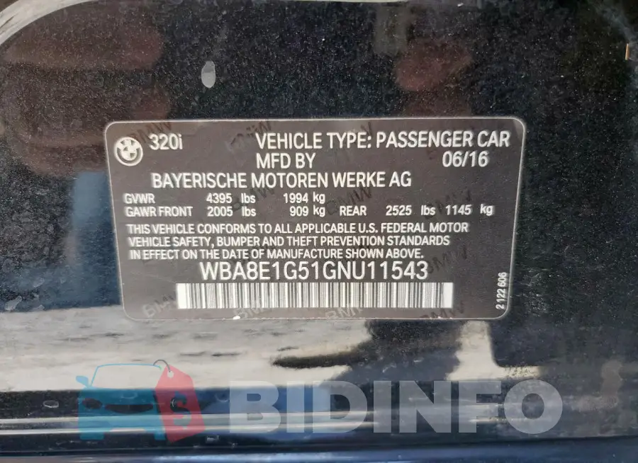 WBA8E1G51GNU11543 Photo# 12