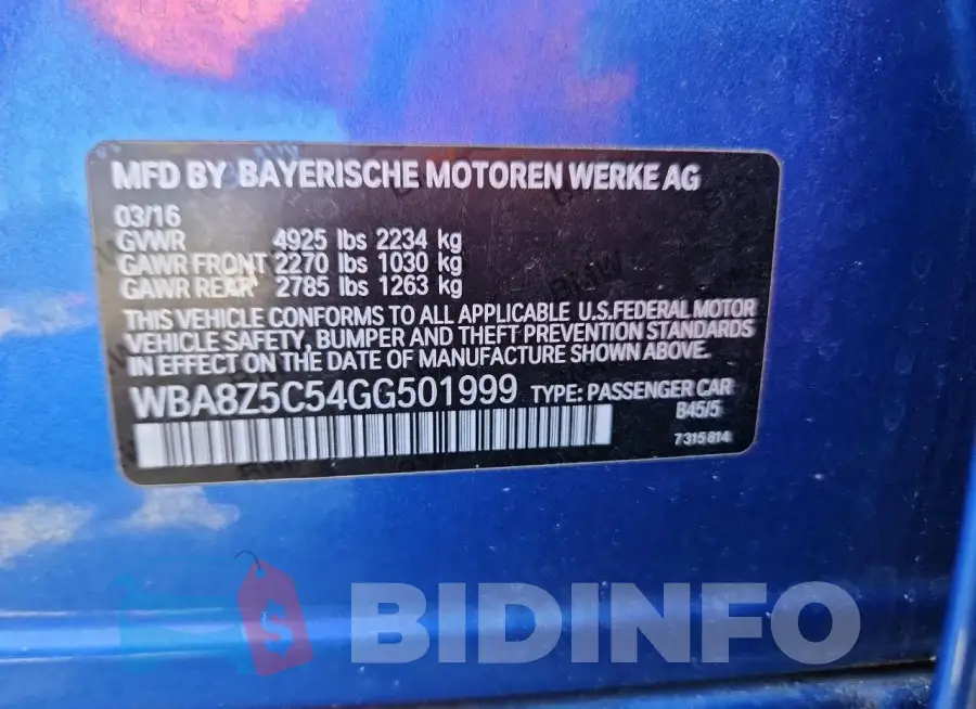WBA8Z5C54GG501999 Photo# 13