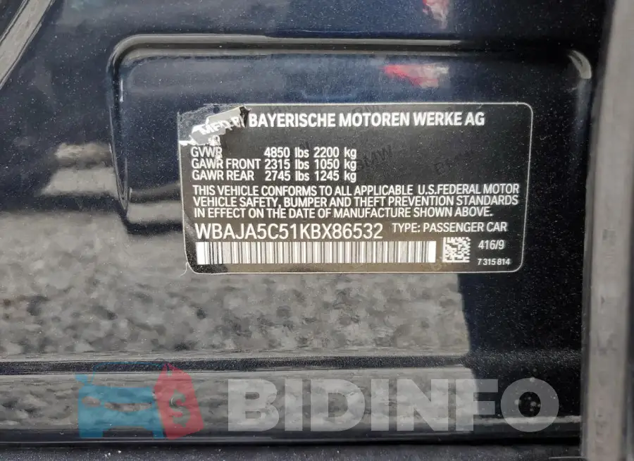 WBAJA5C51KBX86532 Photo# 12