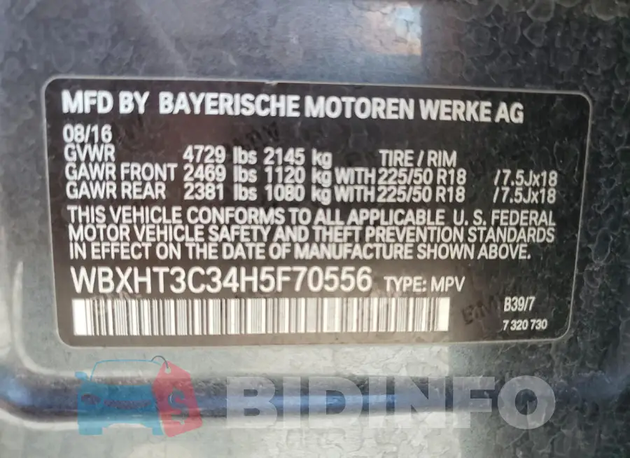 WBXHT3C34H5F70556 Photo# 13