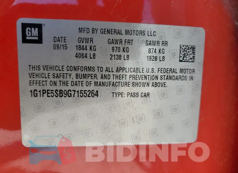 1G1PE5SB9G7155264 Photo# 13