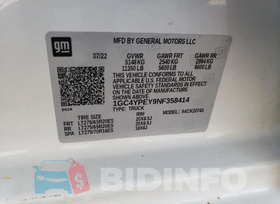 1GC4YPEY9NF358414 Photo# 12