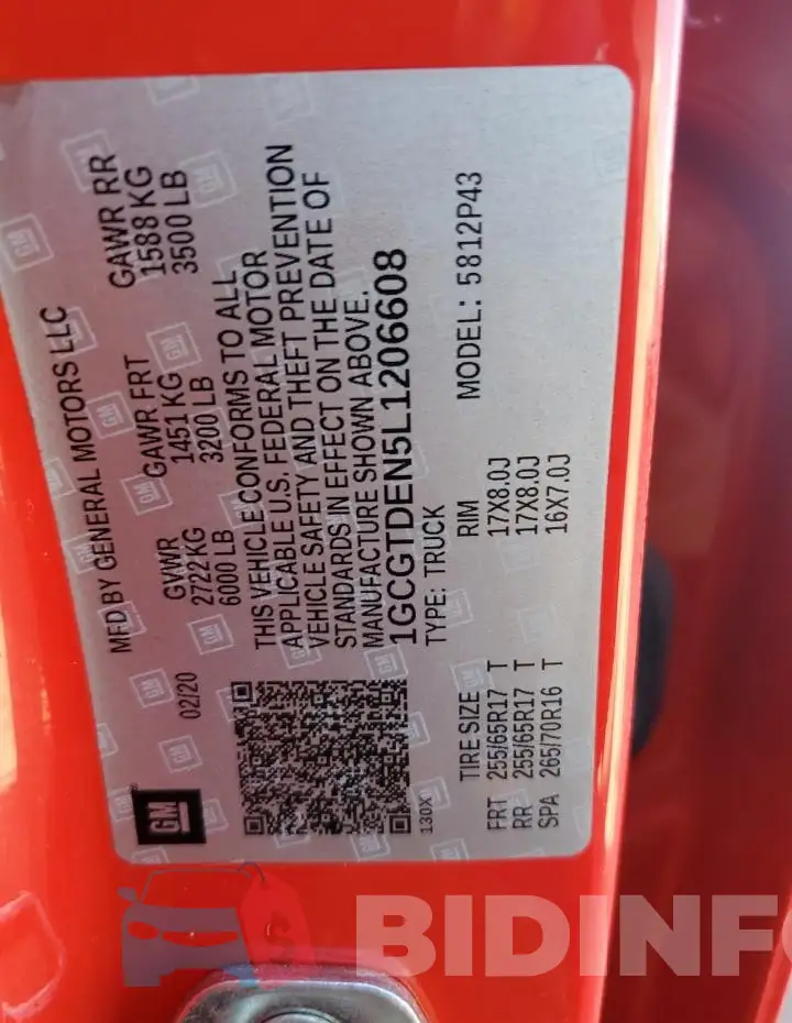 1GCGTDEN5L1206608 Photo# 13