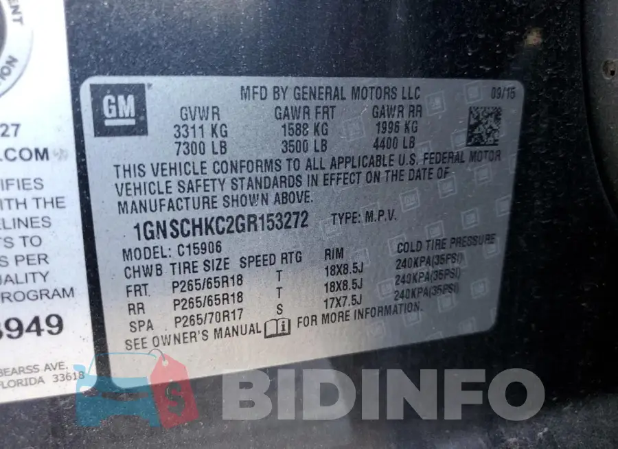 1GNSCHKC2GR153272 Photo# 13