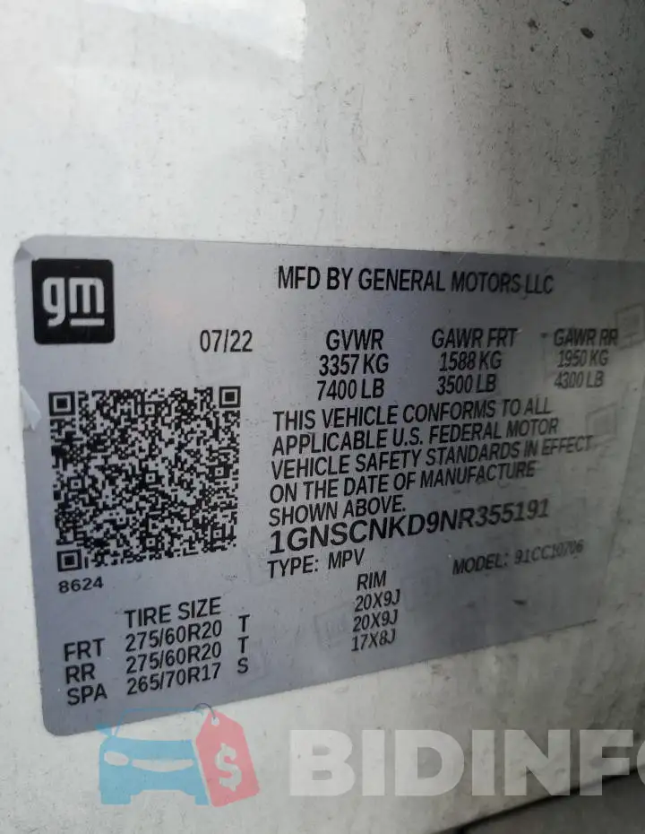 1GNSCNKD9NR355191 Photo# 13