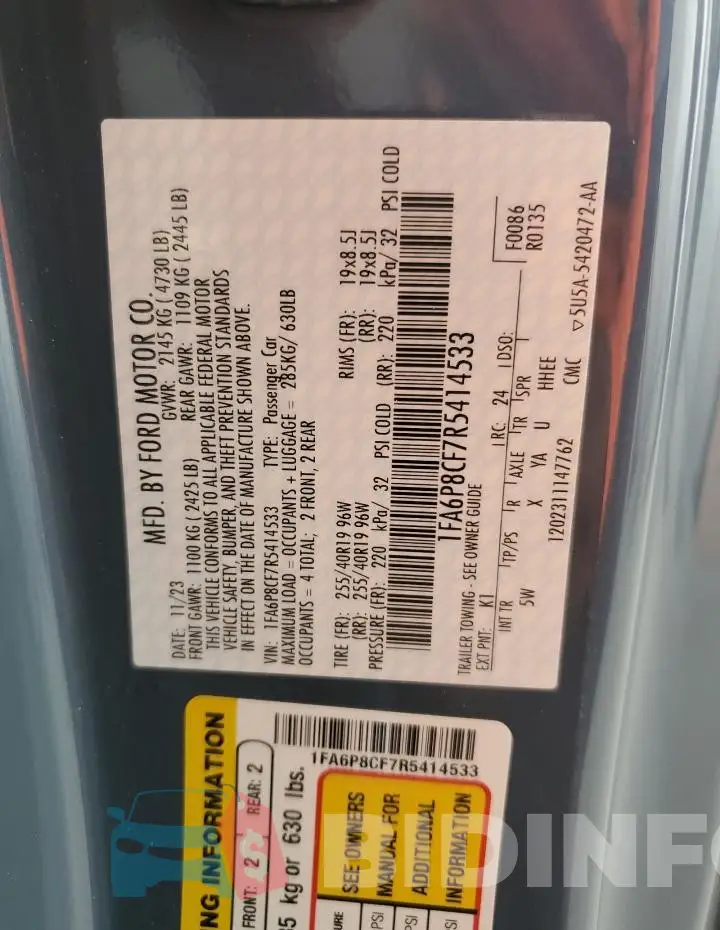 1FA6P8CF7R5414533 Photo# 12