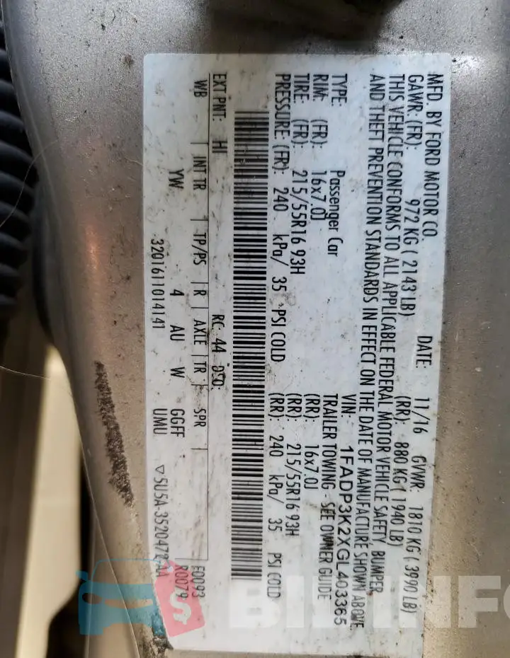1FADP3K2XGL403365 Photo# 13
