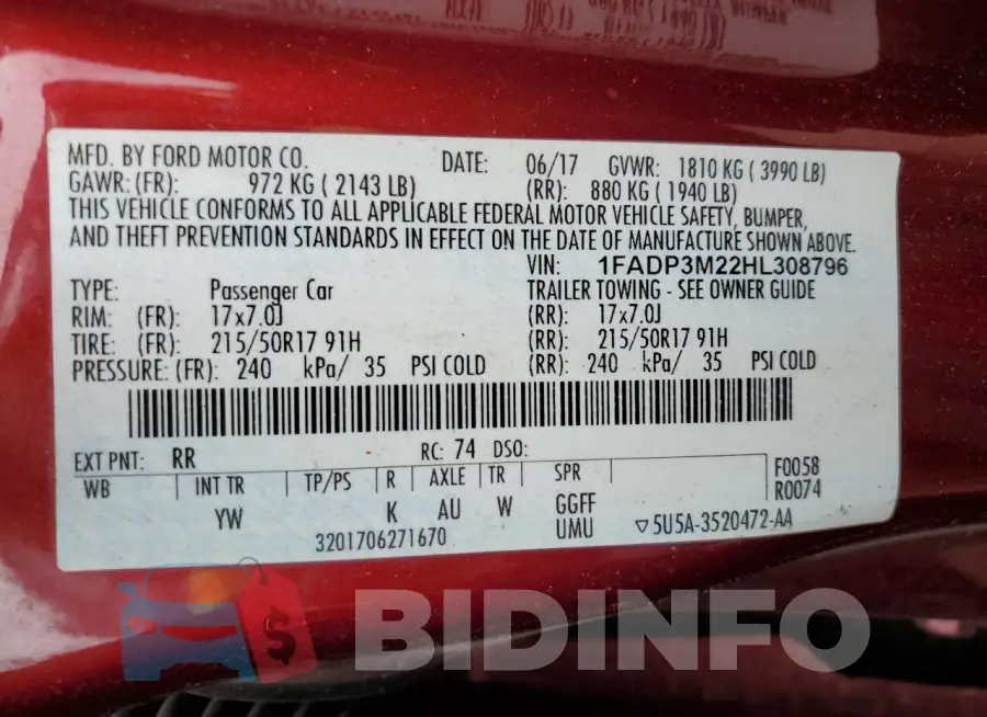 1FADP3M22HL308796 Photo# 12