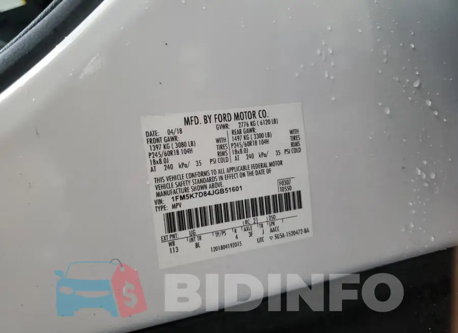 1FM5K7D84JGB51601 Photo# 13