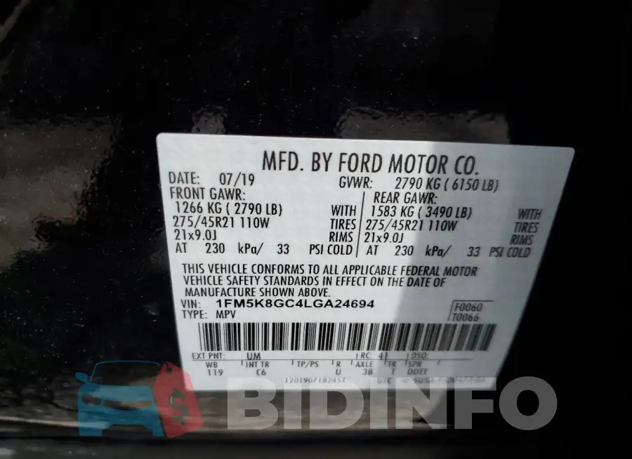1FM5K8GC4LGA24694 Photo# 13