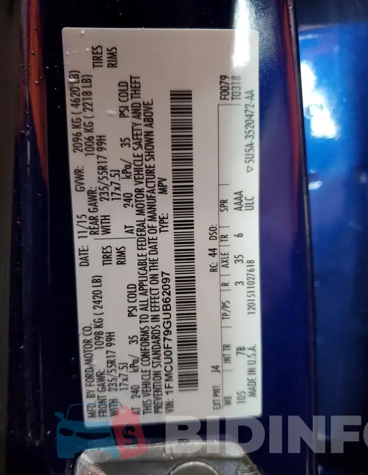 1FMCU0F79GUB62097 Photo# 13