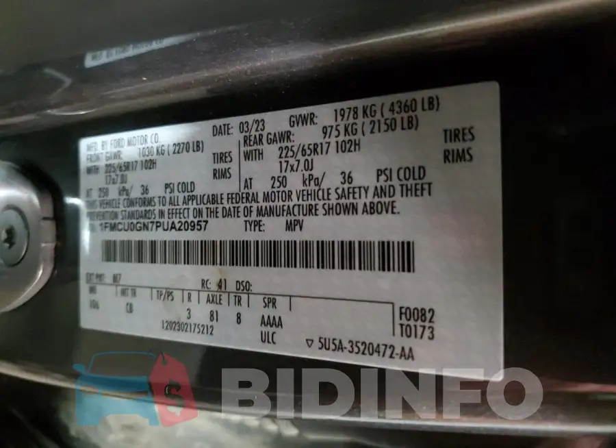 1FMCU0GN7PUA20957 Photo# 13