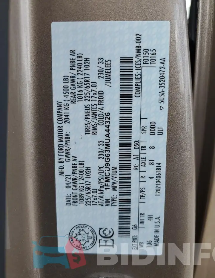 1FMCU9G63MUA44326 Photo# 13