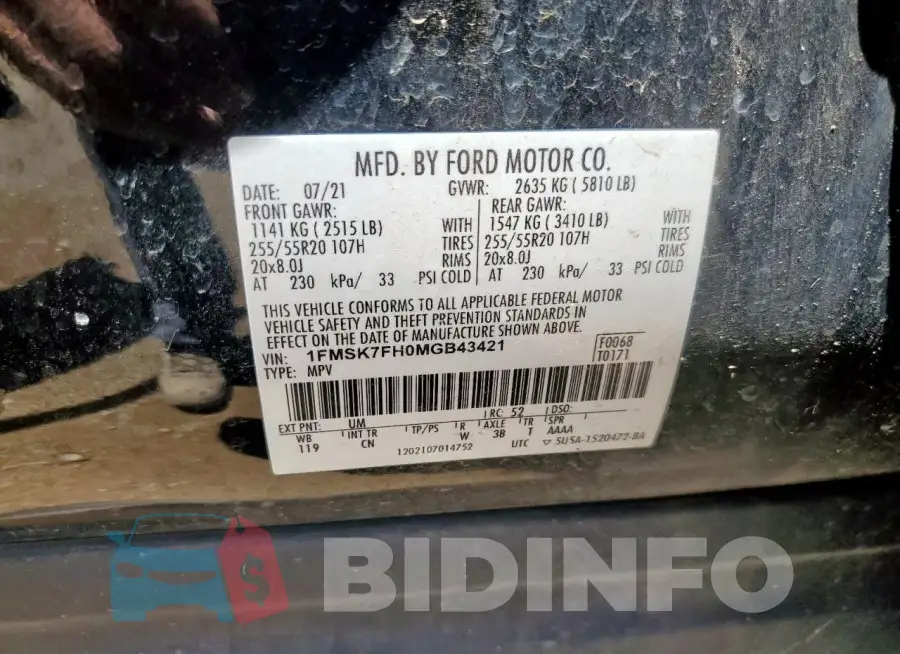 1FMSK7FH0MGB43421 Photo# 13