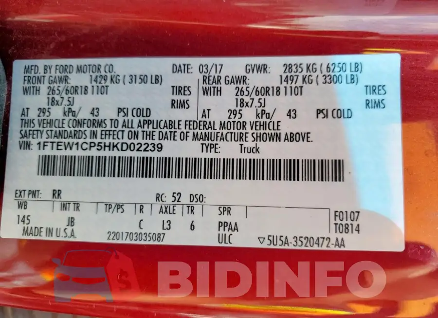 1FTEW1CP5HKD02239 Photo# 12