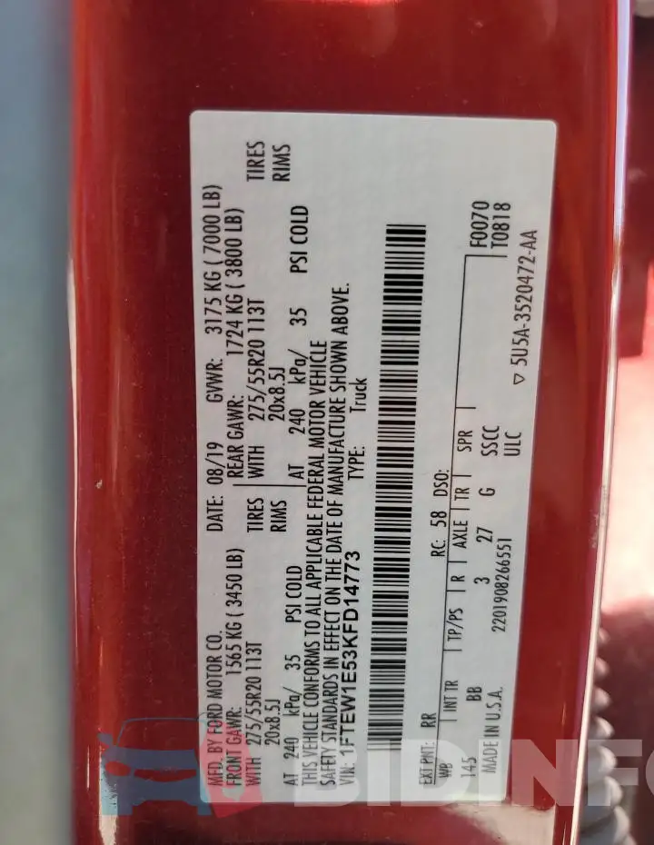 1FTEW1E53KFD14773 Photo# 13