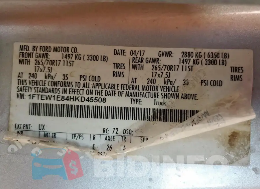 1FTEW1E84HKD45508 Photo# 12