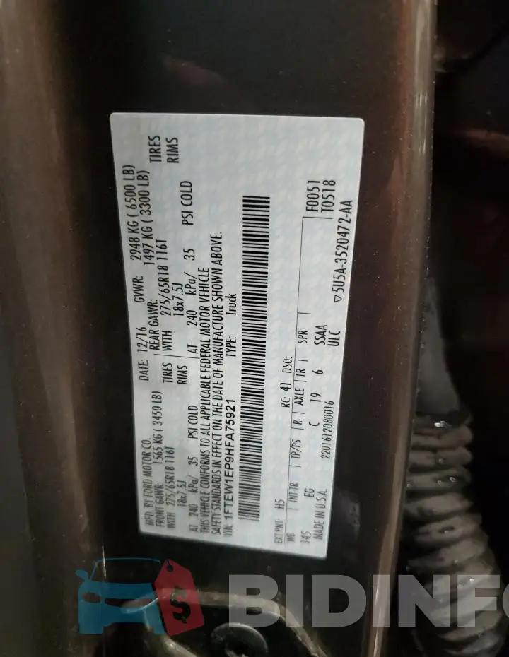 1FTEW1EP9HFA75921 Photo# 12