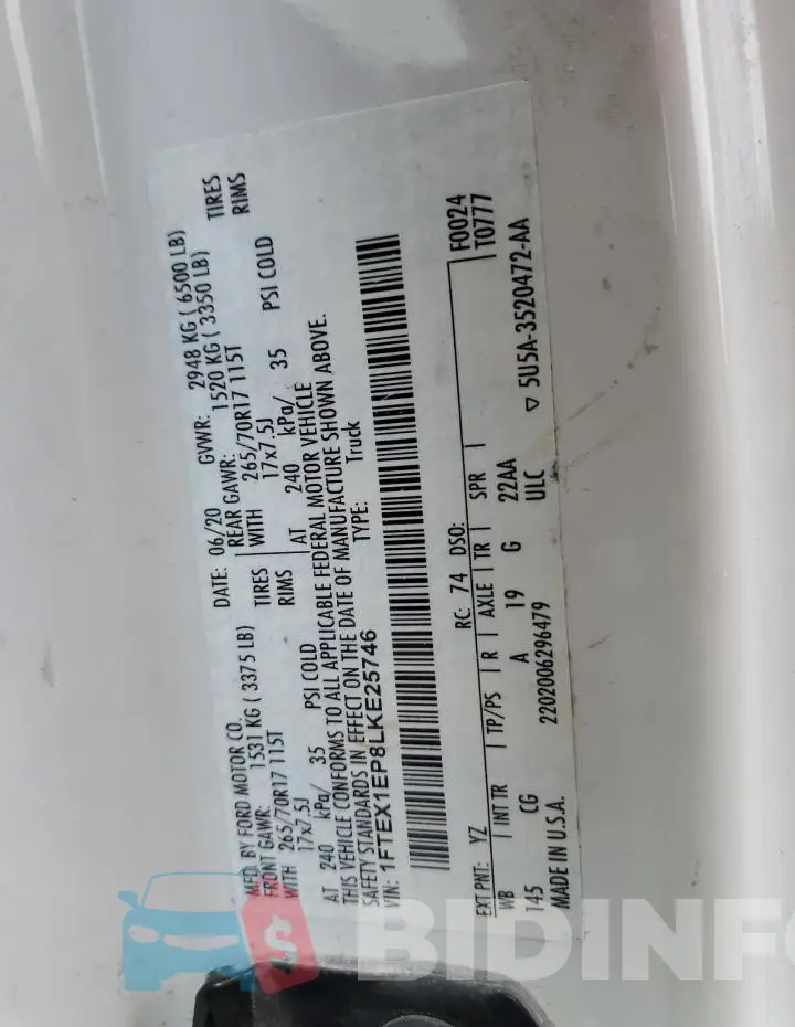 1FTEX1EP8LKE25746 Photo# 12