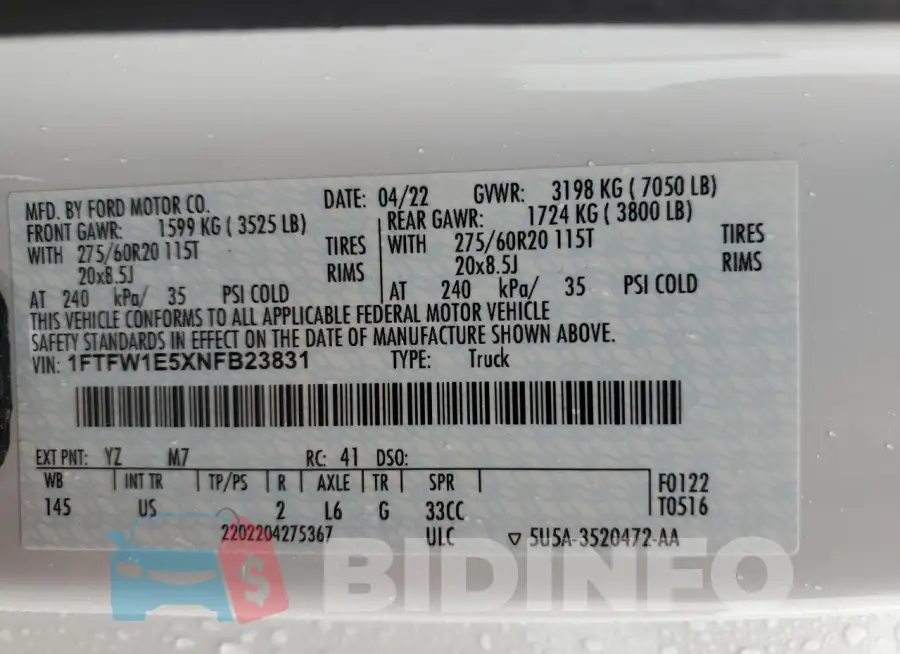 1FTFW1E5XNFB23831 Photo# 12