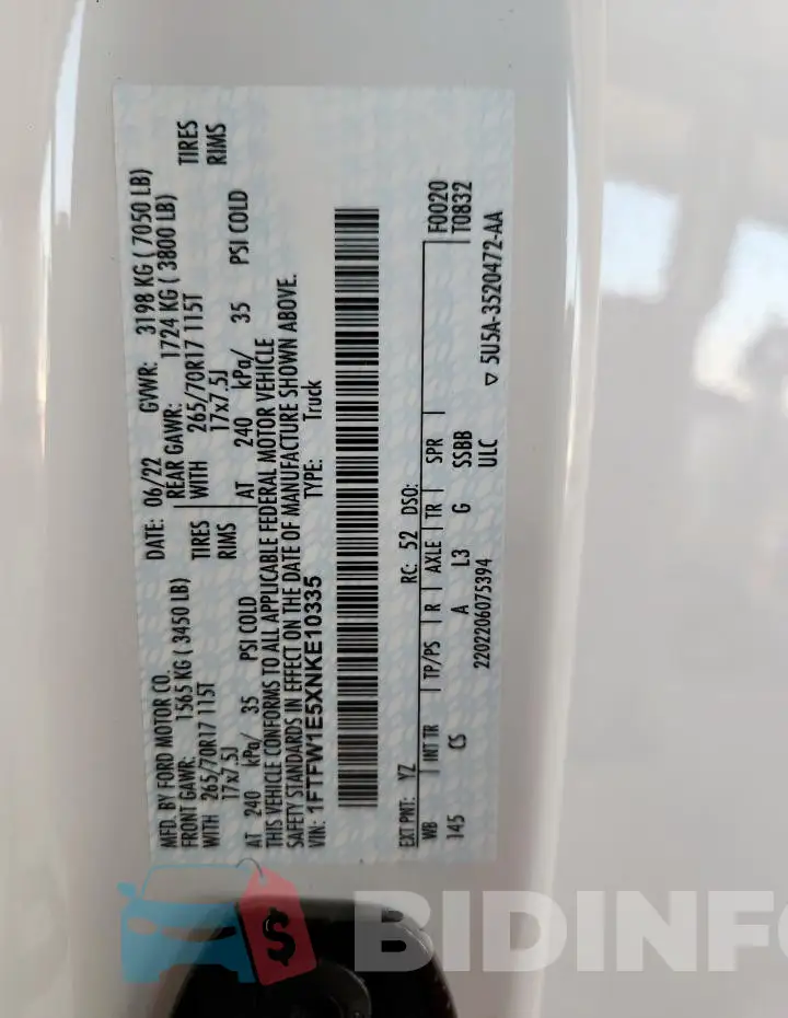 1FTFW1E5XNKE10335 Photo# 12