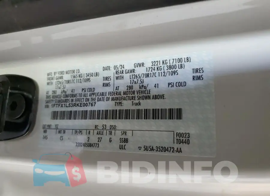 1FTFX1L53RKE00767 Photo# 13