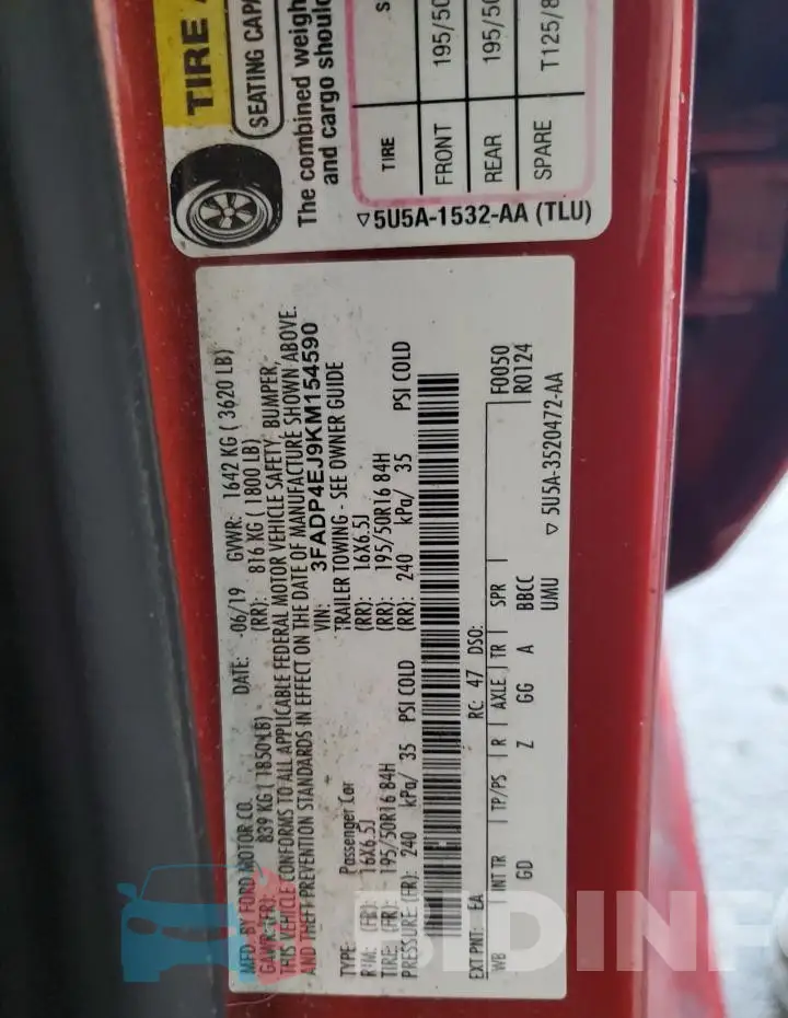 3FADP4EJ9KM154590 Photo# 12