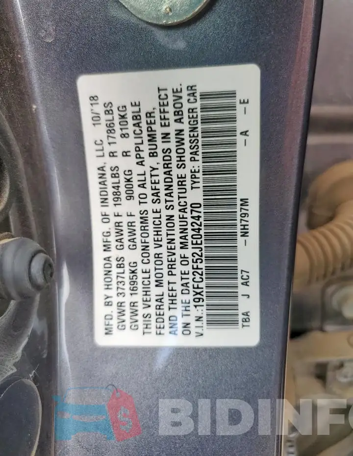 19XFC2F52JE042470 Photo# 12