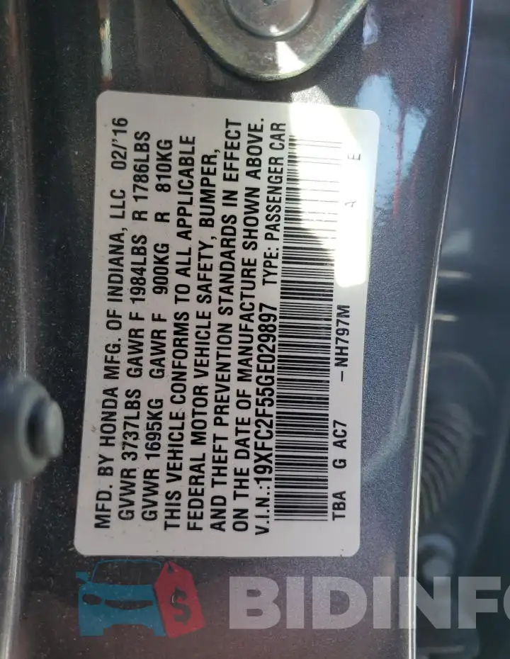 19XFC2F55GE029897 Photo# 12