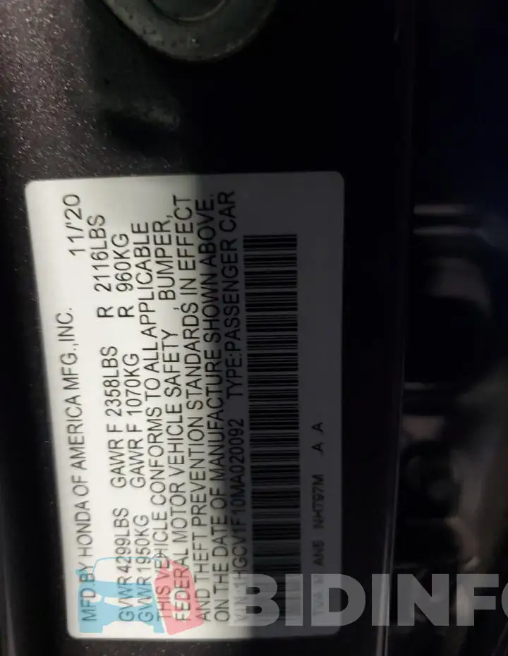 1HGCV1F10MA020092 Photo# 13