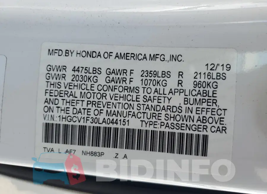 1HGCV1F30LA044151 Photo# 12