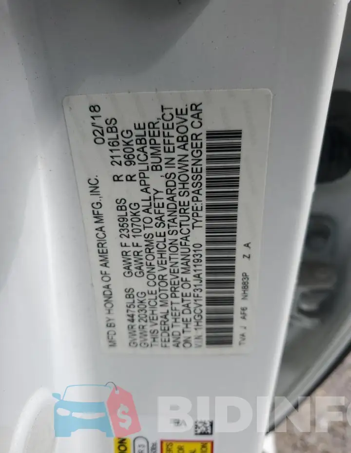 1HGCV1F31JA119310 Photo# 13