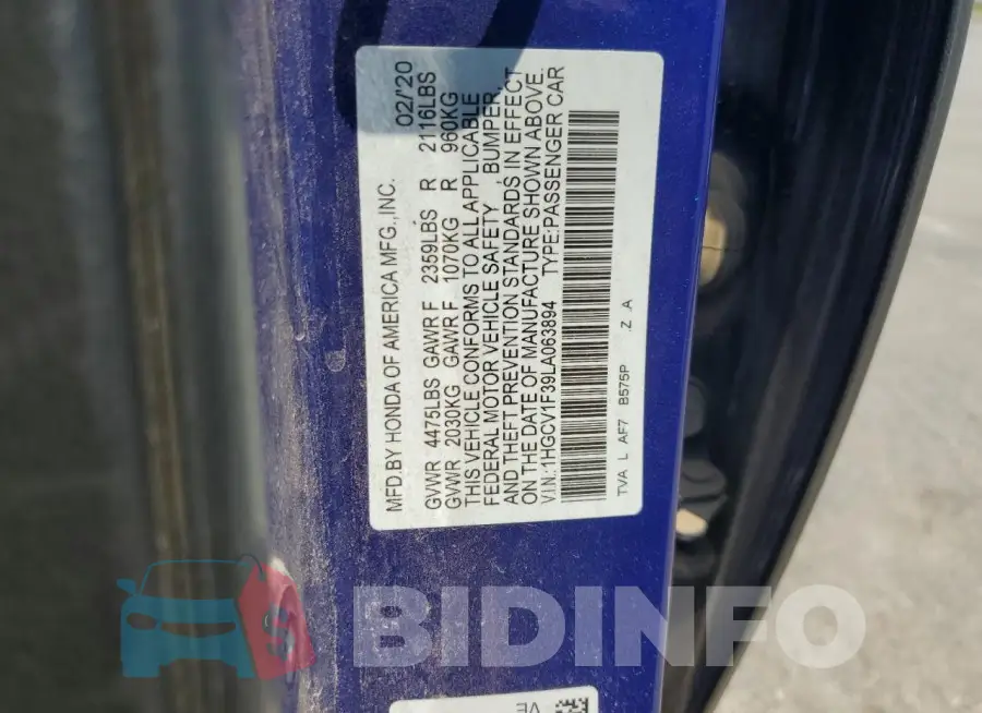1HGCV1F39LA063894 Photo# 12