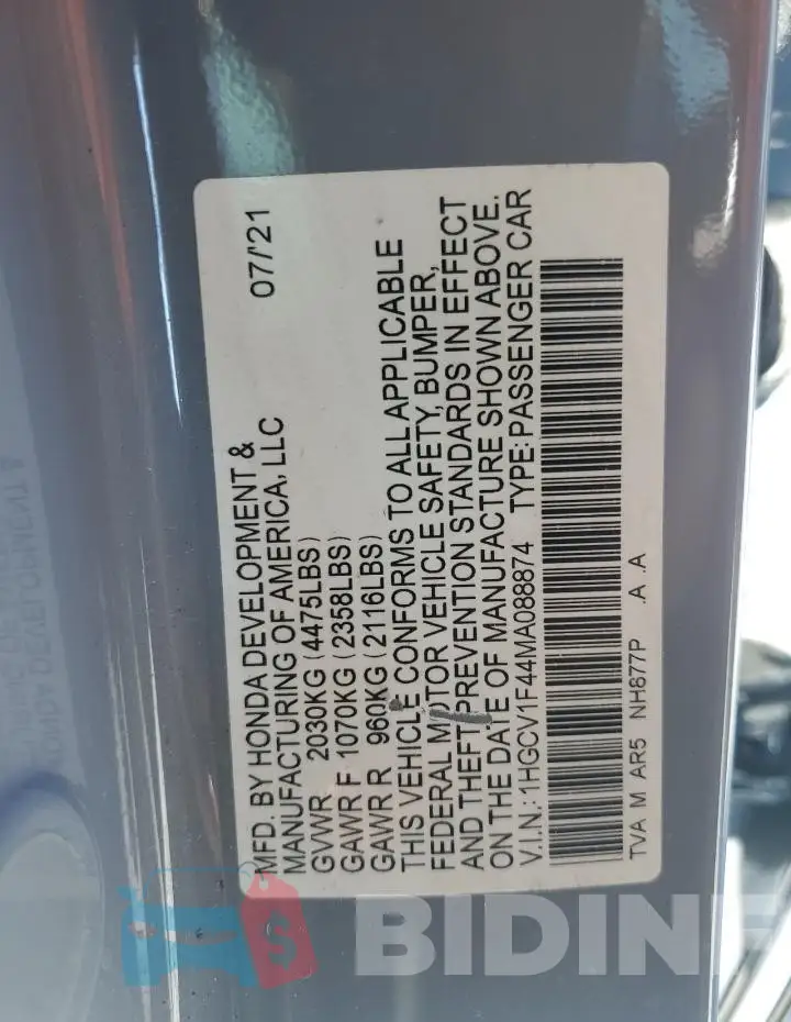 1HGCV1F44MA088874 Photo# 12