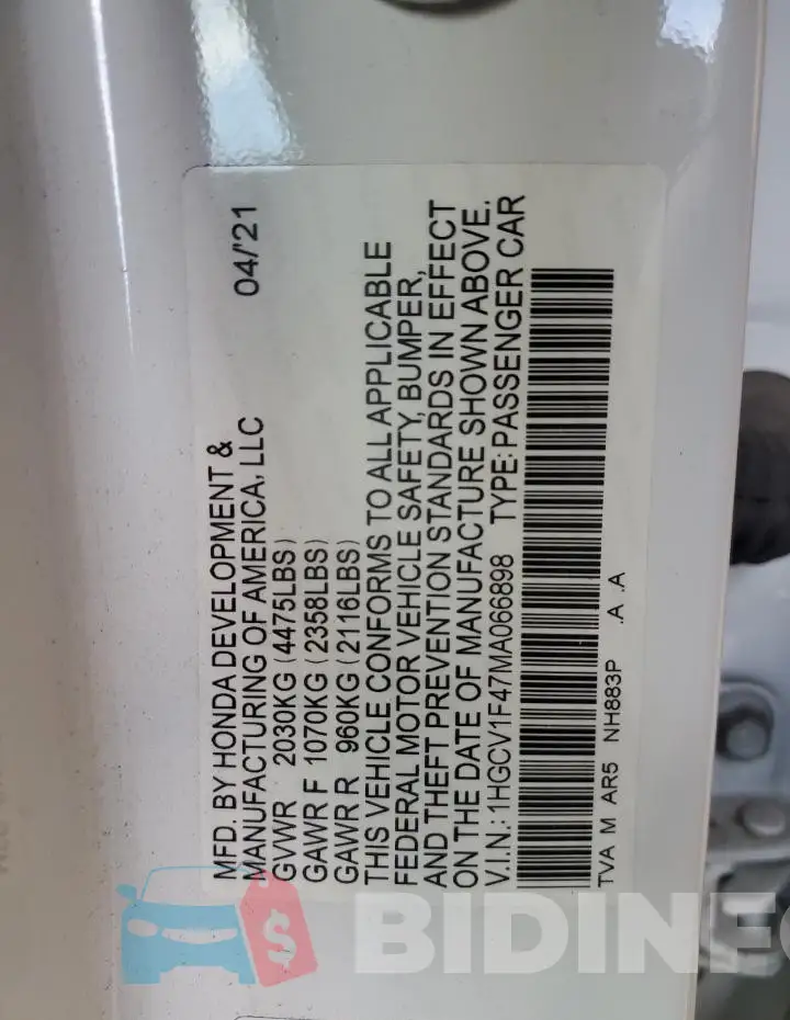 1HGCV1F47MA066898 Photo# 12
