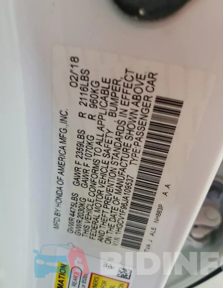 1HGCV1F96JA109537 Photo# 13