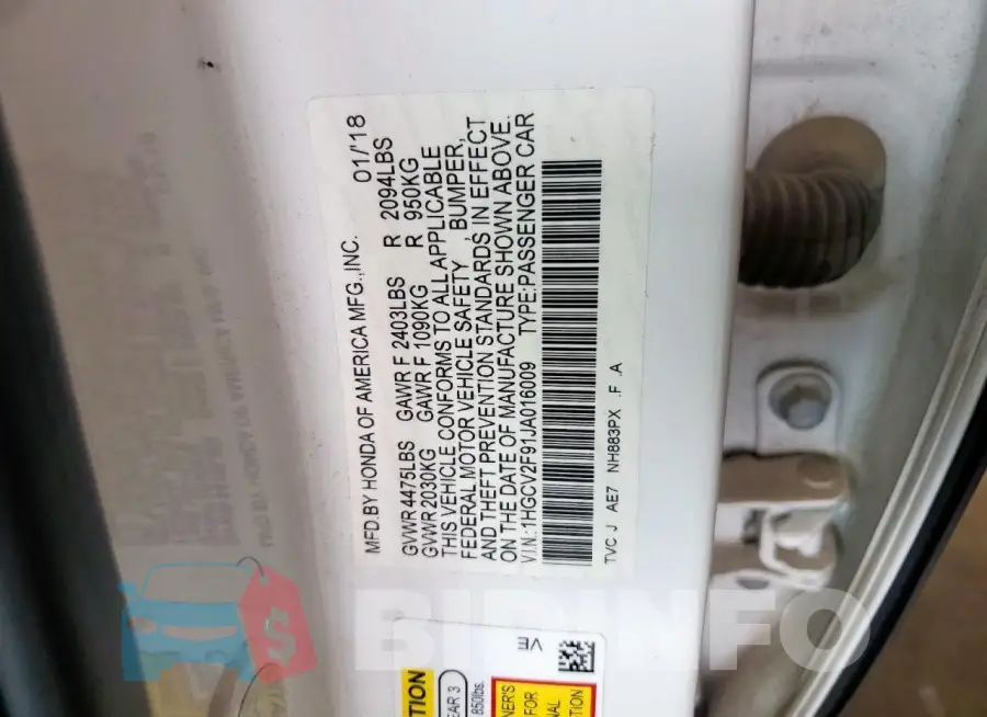 1HGCV2F91JA016009 Photo# 12