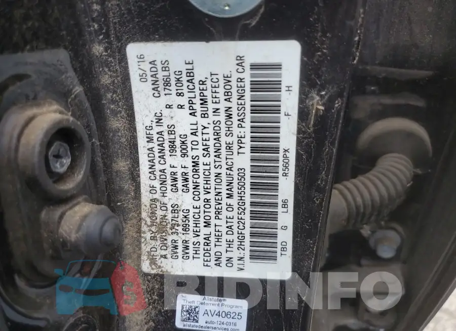 2HGFC2F52GH550503 Photo# 12