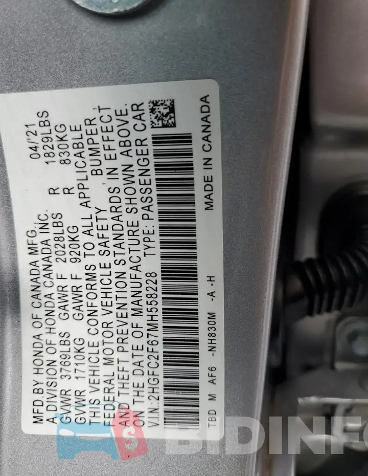2HGFC2F67MH558228 Photo# 13