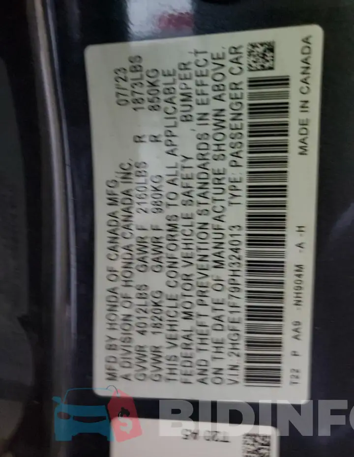 2HGFE1F79PH324013 Photo# 12