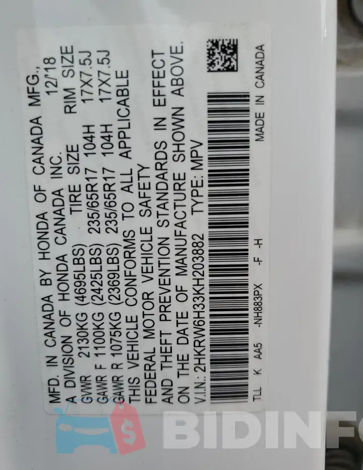 2HKRW6H33KH203882 Photo# 12