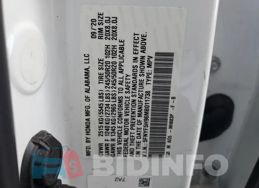 5FNYF5H96MB011738 Photo# 13