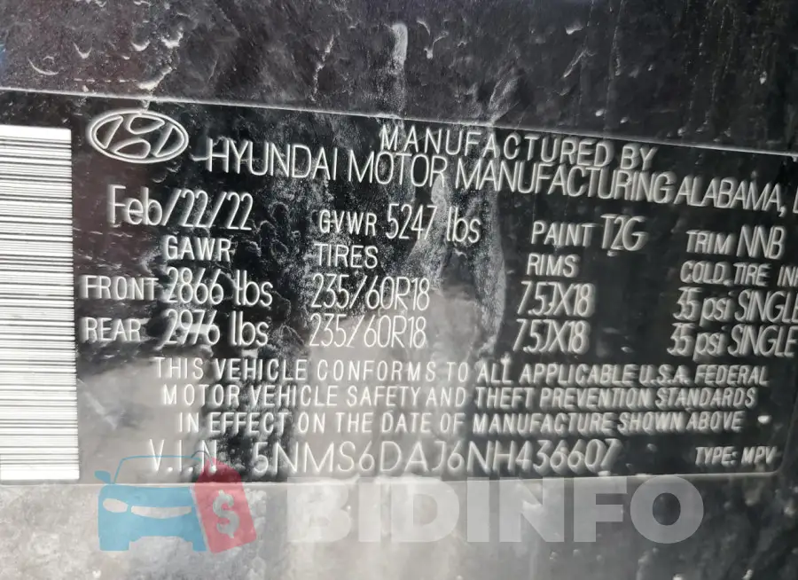 5NMS6DAJ6NH436607 Photo# 13