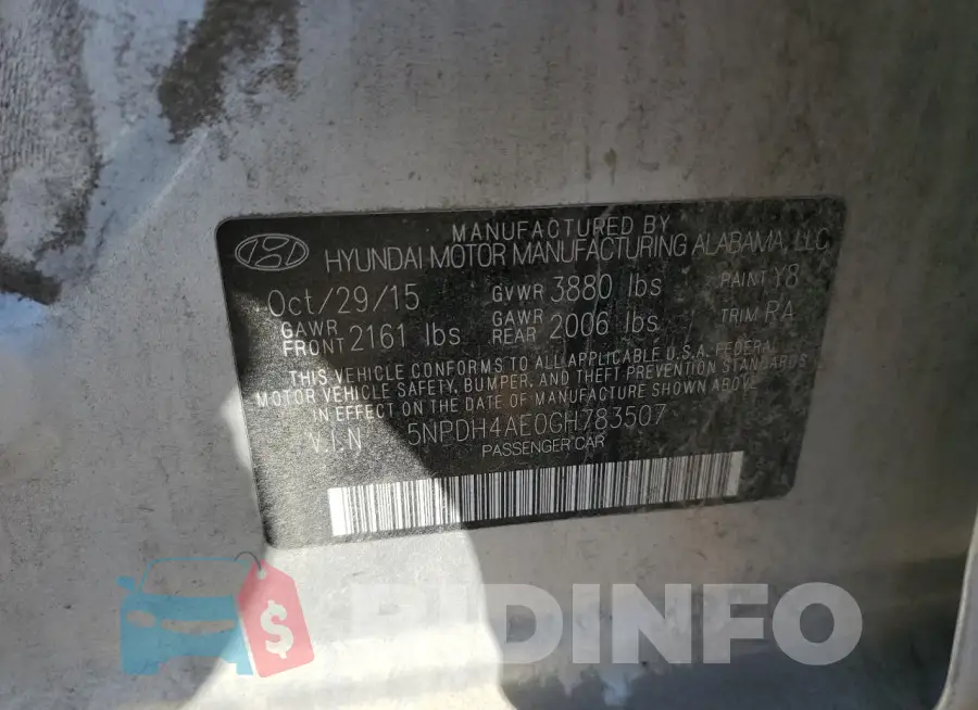 5NPDH4AE0GH783507 Photo# 12