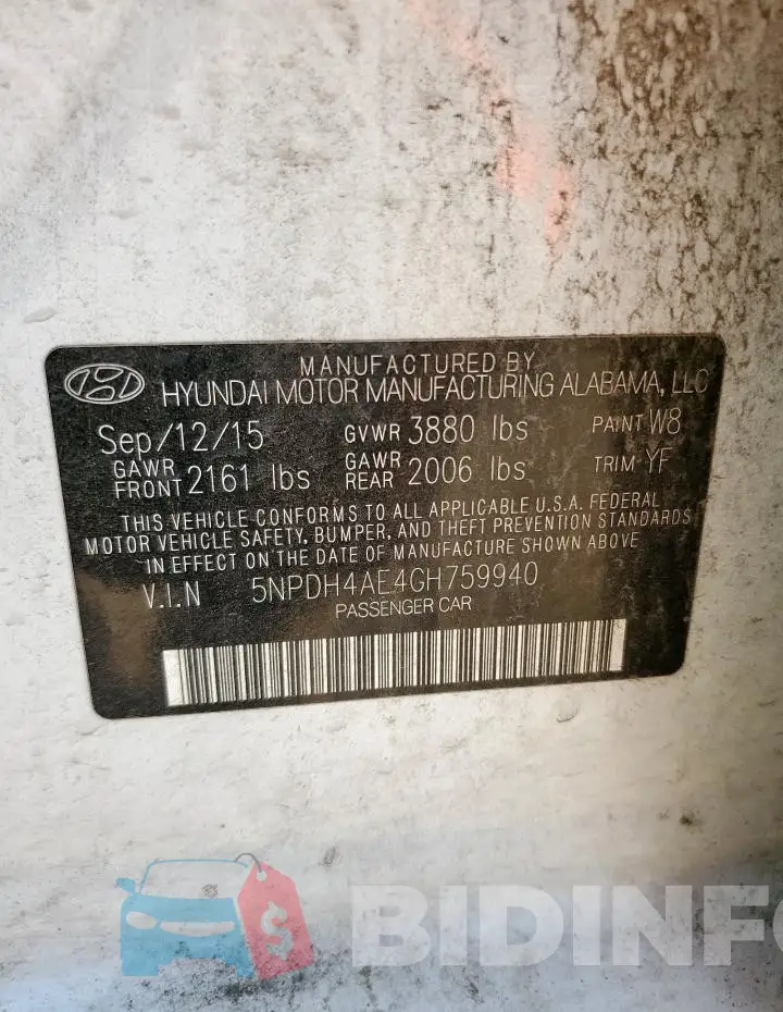 5NPDH4AE4GH759940 Photo# 12